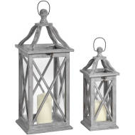 Set Of Two Grey Cross Section Lanterns With Open Tops - Thumb 1
