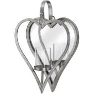 Small Antique Silver Mirrored Heart Candle Holder - Thumb 1