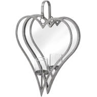 Large Antique Silver Mirrored Heart Candle Holder - Thumb 1