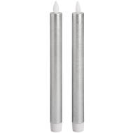 Pair Of Silver Luxe Flickering Flame LED Wax Dinner Candles - Thumb 1