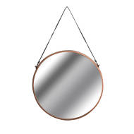 Copper Rimmed Round Hanging Wall Mirror With Black Strap - Thumb 2
