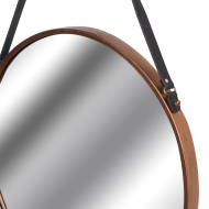 Copper Rimmed Round Hanging Wall Mirror With Black Strap - Thumb 3