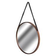 Copper Rimmed Round Hanging Wall Mirror With Black Strap - Thumb 1