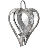 Antique Silver Heart Mirrored Tealight Holder in Large - Thumb 1