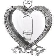 Free Standing Heart Tealight Lantern in Antique Silver - Thumb 1
