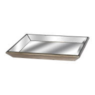 Astor Distressed Mirrored Square Tray W/Wooden Detailing Lge - Thumb 1