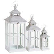Set Of 3 White Window Style Lanterns With Open Top - Thumb 1