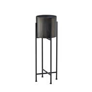 Gun Metal Grey Cylindrical Planter On Black Frame - Thumb 1