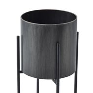 Large Gun Metal Grey Cylindrical Planter On Black Frame - Thumb 2