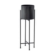 Large Gun Metal Grey Cylindrical Planter On Black Frame - Thumb 1