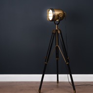 Brass And Black Industrial Spotlight Tripod Lamp - Thumb 2