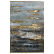Large Abstract Grey And Gold Glass Image With Gold Frame - Thumb 1