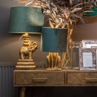 Antique Gold Elephant Table Lamp With Emerald Green Shade - Thumb 6