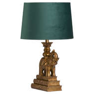 Antique Gold Elephant Table Lamp With Emerald Green Shade - Thumb 1