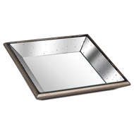 Astor Distressed Mirrored Square Tray W/Wooden Detailing Sml - Thumb 1