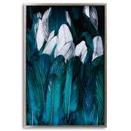 Teal And Silver Feather Glass Image In Silver Frame - Thumb 1