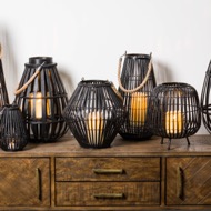 Black Rattan Small Convex Lantern - Thumb 2