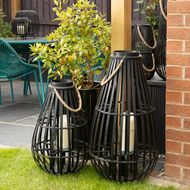 Floor Standing Domed Wicker Lantern With Rope Detail - Thumb 2