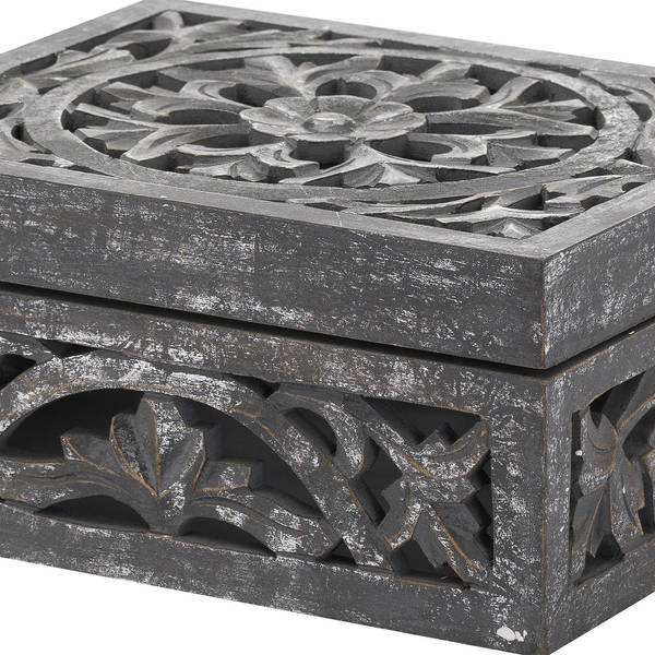 Lustro Carved Antique Metallic Wooden Box - Thumb 2