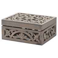 Lustro Carved Grey Wash Wooden Box - Thumb 1
