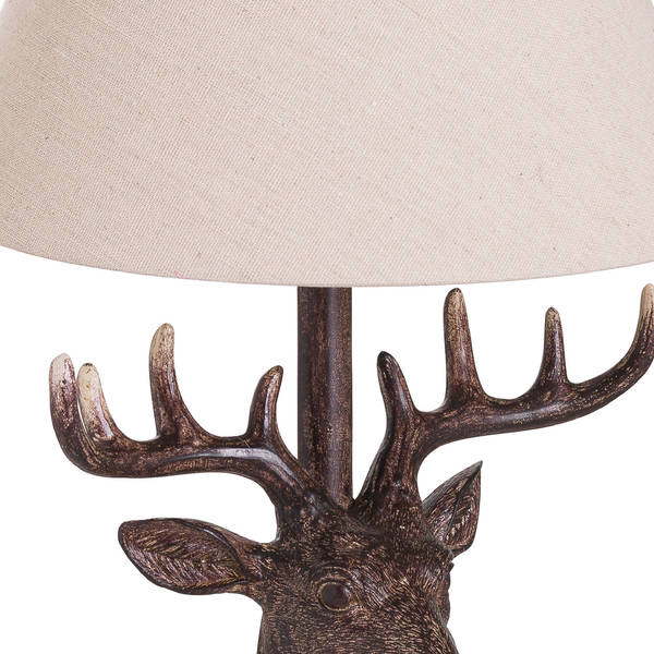 Stag Head Table Lamp With Linen Shade - Thumb 2