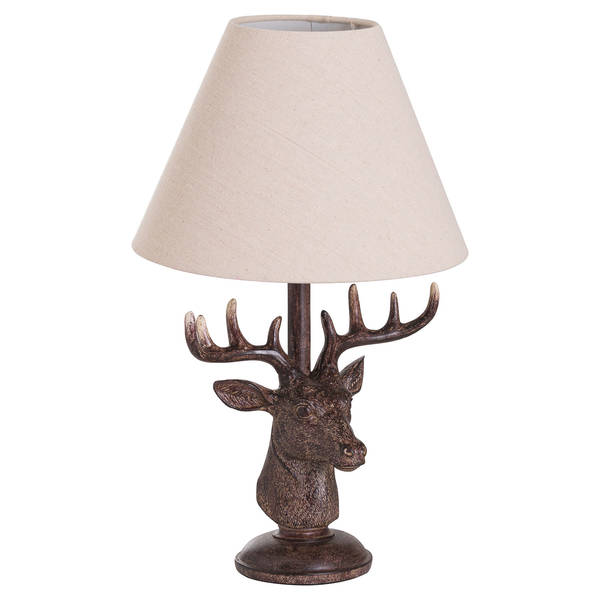 Stag Head Table Lamp With Linen Shade - Thumb 1