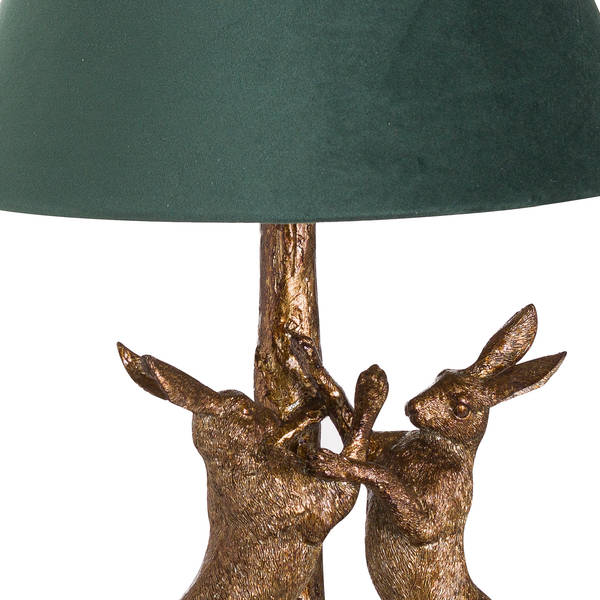 Antique Gold Marching Hares Lamp With Green Velvet Shade - Thumb 2