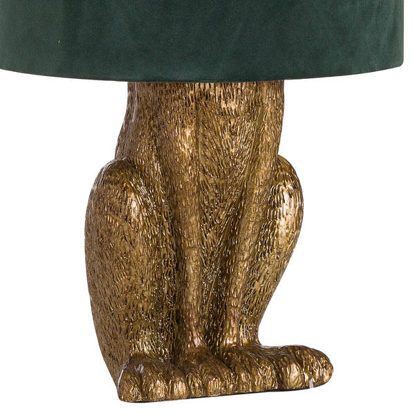 Antique Gold Hare Table Lamp With Green Velvet Shade - Thumb 2