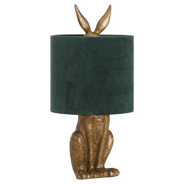 Antique Gold Hare Table Lamp With Green Velvet Shade - Thumb 1
