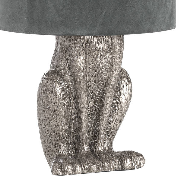 Silver Hare Table Lamp With Grey Velvet Shade - Thumb 2
