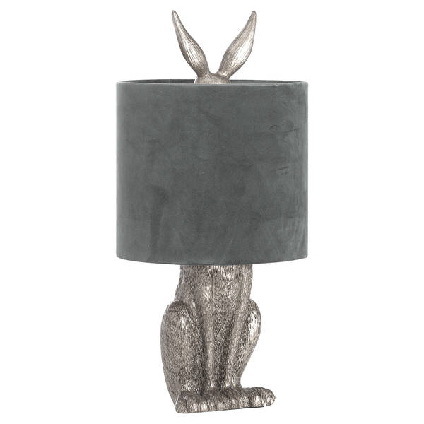 Silver Hare Table Lamp With Grey Velvet Shade - Thumb 1