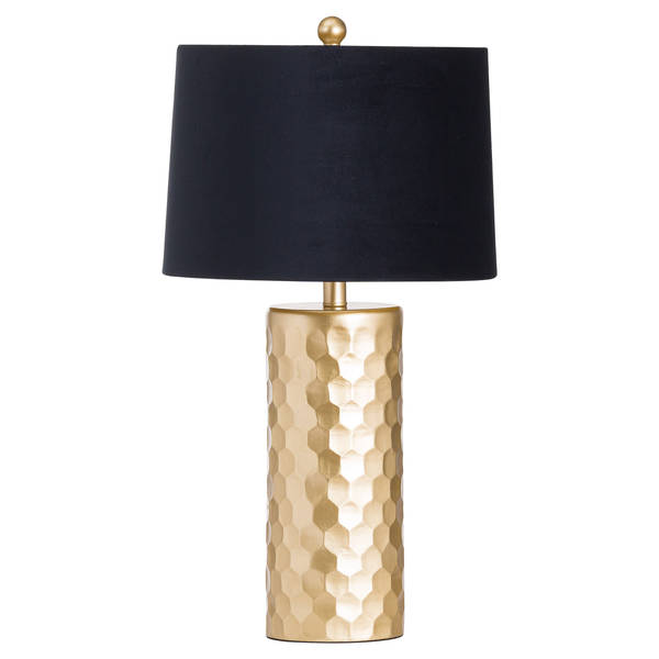 Jem Honey Comb Gold Table Lamp With Black Velvet Shade - Thumb 1