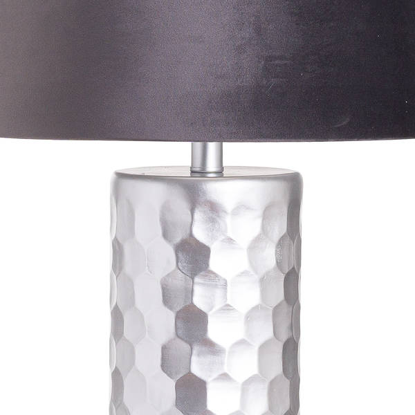 Honey Comb Silver Table Lamp With Grey Velvet Shade - Thumb 2