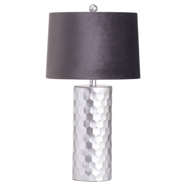 Honey Comb Silver Table Lamp With Grey Velvet Shade - Thumb 1