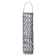 Large Grey Wicker Lantern With Glass Hurricane - Thumb 1