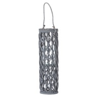 Medium Grey Wicker Lantern With Glass Hurricane - Thumb 1