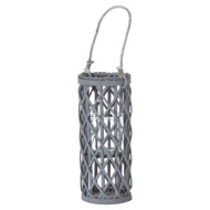 Small Grey Wicker Lantern With Glass Hurricane - Thumb 1