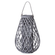 Large Grey Wicker Bulbous Lantern - Thumb 1