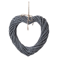 Grey Large Wicker Hanging Heart With Rope Detail - Thumb 1