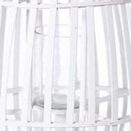 Large White Floor Standing  Domed Wicker Lantern With Rope - Thumb 2