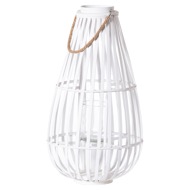Large White Floor Standing  Domed Wicker Lantern With Rope - Thumb 1