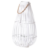 Large White Floor Standing  Domed Wicker Lantern With Rope