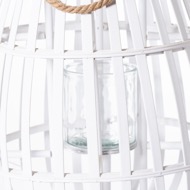 White Floor Standing Domed Wicker Lantern With Rope Detail - Thumb 2