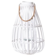 White Floor Standing Domed Wicker Lantern With Rope Detail - Thumb 1