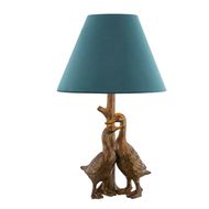 Gold Pair Of Ducks Table Lamps With Velvet Shade - Thumb 2