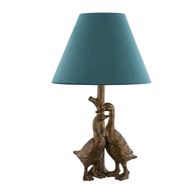 Gold Pair Of Ducks Table Lamps With Velvet Shade - Thumb 1