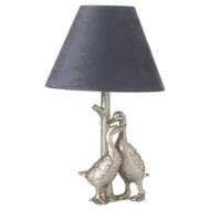 Silver Pair Of Ducks Table Lamps With Velvet Shade - Thumb 1