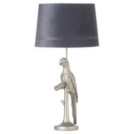 Percy The Parrot Silver Table Lamp With Grey Velvet Shade - Thumb 1