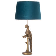 Percy The Parrot Gold Table Lamp With Teal Velvet Shade - Thumb 1