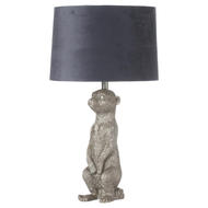 Morris The Meerkat Silver Table Lamp With Grey Velvet Shade - Thumb 1